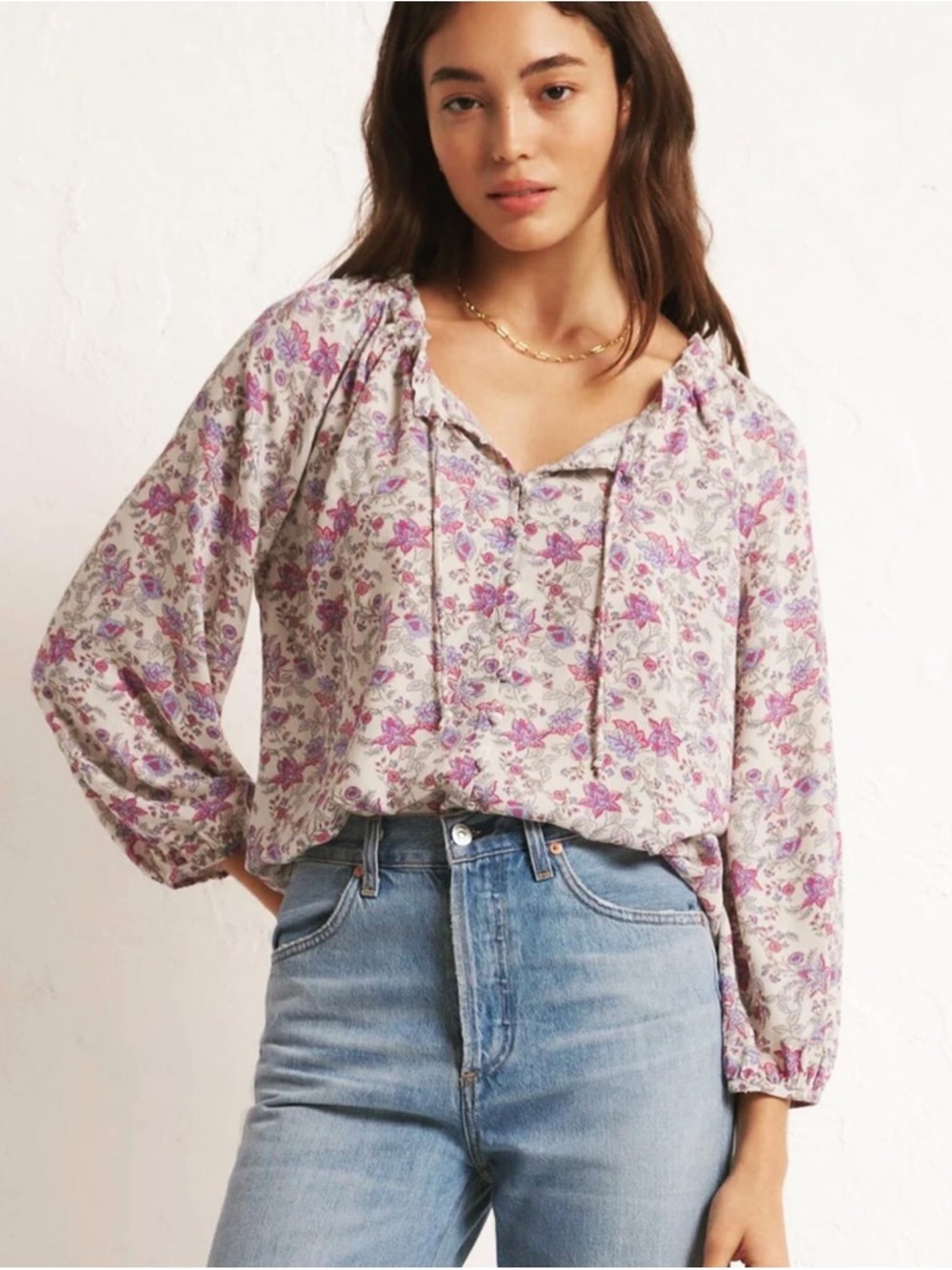 Z Supply Lavender Floral Peasant Blouse
